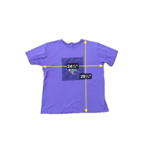 Handcrafted Purple Cotton T Shirt With Colorful Fish Embroidery Patch Design - Picture 6 of 8